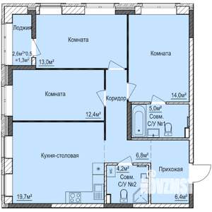 3-к квартира, строящийся дом, 83м2, 1/17 этаж