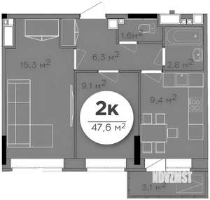 2-к квартира, вторичка, 47м2, 16/18 этаж