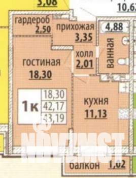 1-к квартира, вторичка, 42м2, 11/17 этаж