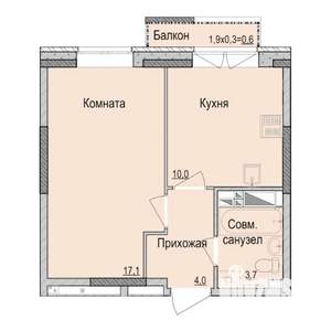 1-к квартира, строящийся дом, 35м2, 12/14 этаж
