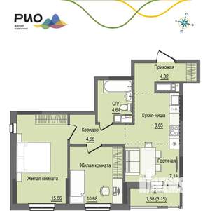 2-к квартира, вторичка, 58м2, 11/17 этаж