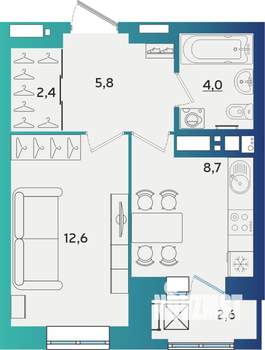 1-к квартира, строящийся дом, 35м2, 13/17 этаж