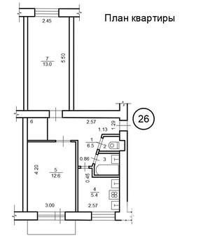 2-к квартира, вторичка, 43м2, 6/6 этаж