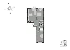 2-к квартира, строящийся дом, 65м2, 9/17 этаж