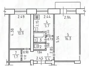 2-к квартира, вторичка, 43м2, 5/5 этаж