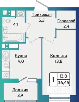 1-к квартира, строящийся дом, 37м2, 12/16 этаж
