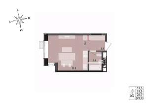 Студия квартира, строящийся дом, 26м2, 10/17 этаж