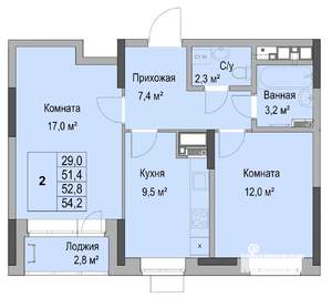 2-к квартира, вторичка, 53м2, 12/17 этаж