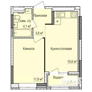 1-к квартира, строящийся дом, 37м2, 15/17 этаж