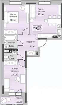 2-к квартира, строящийся дом, 66м2, 3/18 этаж