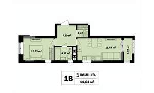 1-к квартира, строящийся дом, 45м2, 16/17 этаж