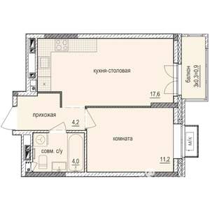1-к квартира, строящийся дом, 38м2, 2/14 этаж