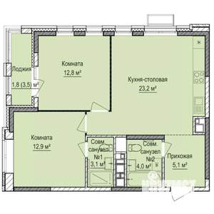 2-к квартира, строящийся дом, 63м2, 15/17 этаж