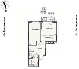 2-к квартира, строящийся дом, 47м2, 17/17 этаж