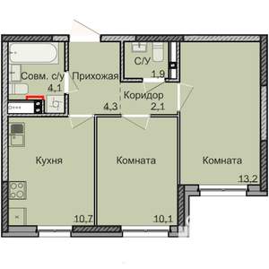 2-к квартира, вторичка, 46м2, 1/17 этаж