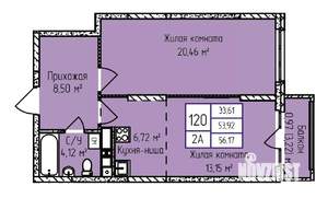 2-к квартира, строящийся дом, 56м2, 9/17 этаж