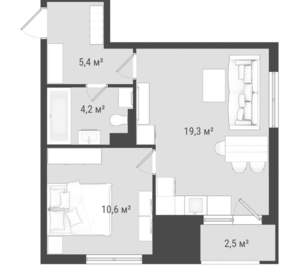 2-к квартира, вторичка, 41м2, 13/25 этаж