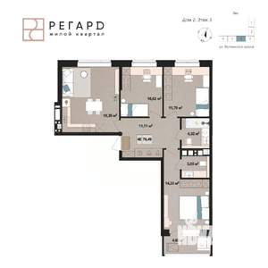 4-к квартира, строящийся дом, 79м2, 4/17 этаж