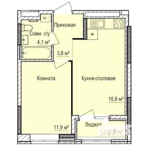 1-к квартира, строящийся дом, 37м2, 6/17 этаж