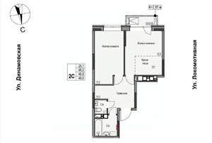 2-к квартира, строящийся дом, 47м2, 8/17 этаж