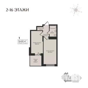 1-к квартира, строящийся дом, 55м2, 3/17 этаж