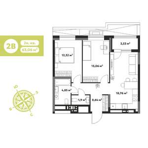 2-к квартира, строящийся дом, 63м2, 2/17 этаж