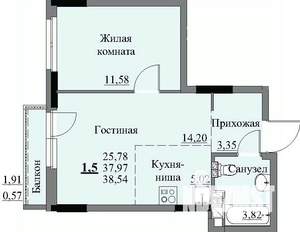 1-к квартира, строящийся дом, 40м2, 5/17 этаж