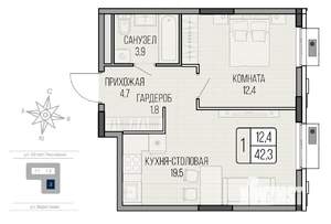 1-к квартира, вторичка, 42м2, 2/16 этаж