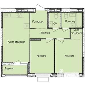 2-к квартира, строящийся дом, 57м2, 13/17 этаж
