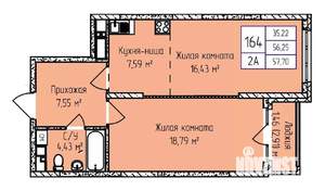 2-к квартира, строящийся дом, 58м2, 12/17 этаж