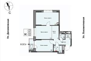 3-к квартира, строящийся дом, 55м2, 15/17 этаж