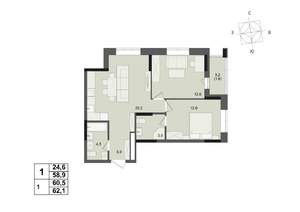 2-к квартира, строящийся дом, 61м2, 2/17 этаж