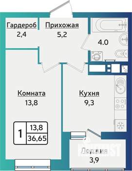 1-к квартира, строящийся дом, 37м2, 10/16 этаж