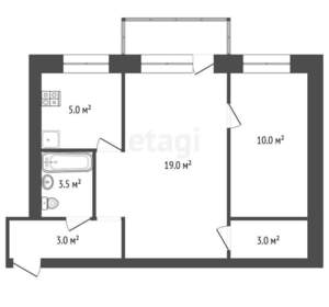 2-к квартира, вторичка, 47м2, 2/2 этаж