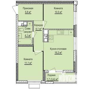 2-к квартира, строящийся дом, 54м2, 13/17 этаж