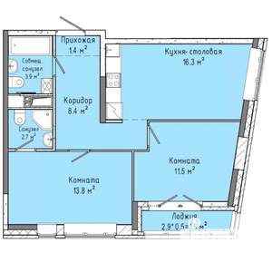 2-к квартира, строящийся дом, 60м2, 3/16 этаж