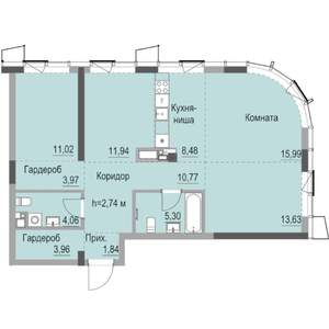 Студия квартира, строящийся дом, 94м2, 17/23 этаж