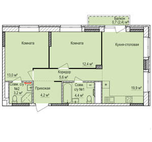 2-к квартира, вторичка, 63м2, 9/17 этаж