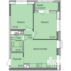 2-к квартира, строящийся дом, 54м2, 10/17 этаж