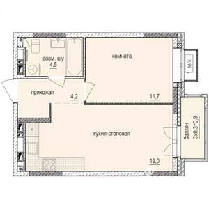 1-к квартира, строящийся дом, 40м2, 11/14 этаж