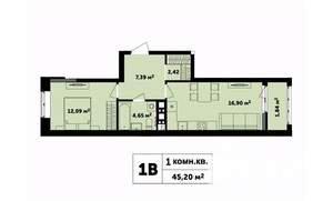 1-к квартира, строящийся дом, 45м2, 9/17 этаж