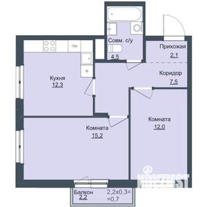 2-к квартира, строящийся дом, 54м2, 8/17 этаж