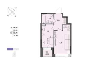 1-к квартира, вторичка, 34м2, 5/17 этаж