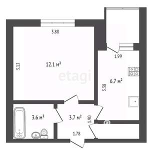 1-к квартира, вторичка, 29м2, 6/10 этаж