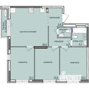 3-к квартира, строящийся дом, 67м2, 2/17 этаж