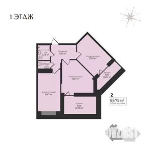 2-к квартира, строящийся дом, 89м2, 1/17 этаж