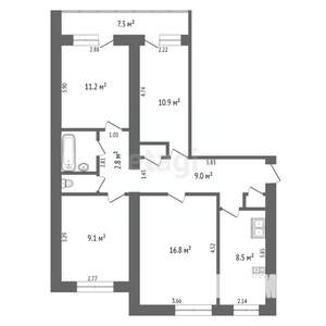 4-к квартира, вторичка, 74м2, 2/9 этаж