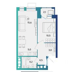 1-к квартира, сданный дом, 44м2, 8/16 этаж
