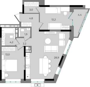 2-к квартира, вторичка, 75м2, 12/16 этаж