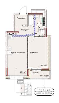 1-к квартира, сданный дом, 48м2, 6/17 этаж